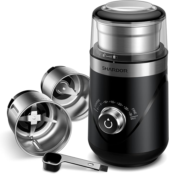 SHARDOR Electric Super Silent Blade Coffee Grinder, Timed Grind Control Rotary Knob, Adjustable Coarse to Fine for Coffee Beans, Spices & Herbs, with 1 Removable Stainless Steel Bowl, Cream