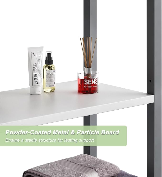 Over-The-Toilet Storage Rack, 4-Tier Bathroom Organizer Shelf Over Toilet with Adjustable Shelf and Basket, Freestanding Space Saver Bathroom Shelves Above Toilet for Room (Gray- White)