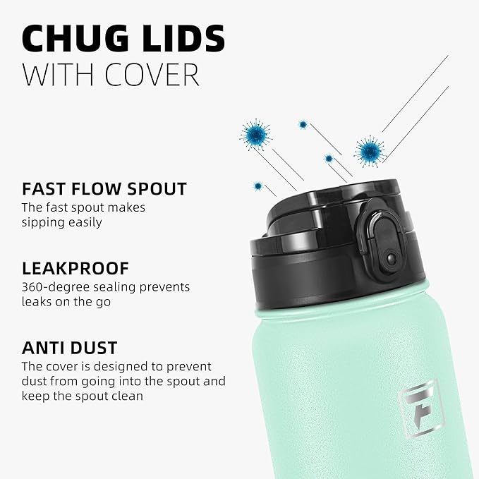 Fanhaw 20 oz Insulated Stainless Steel Water Bottle with Anti-Dust Chug Lid, Leakproof Vacuum Metal Bottle for Kids, Women & Men (Green Pink)