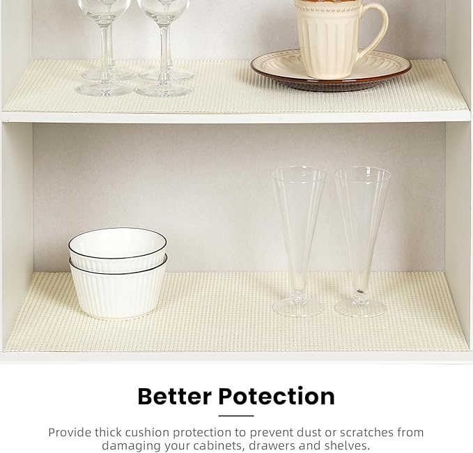 BAGAIL Drawer and Shelf Liner, 12 in X 30 Ft Non-Adhesive Shelf Liners for Kitchen Cabinets, Thick Strong Grip Liners for Desk, Shelves, Bathroom Drawers, Cabinet Protection - Cream