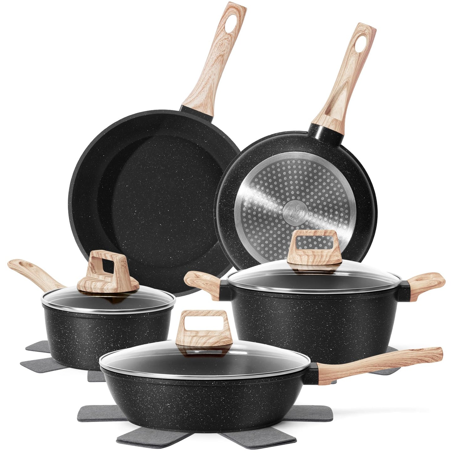 SODAY Pots and Pans Set Non Stick, 13Pcs White Granite Induction Cookware