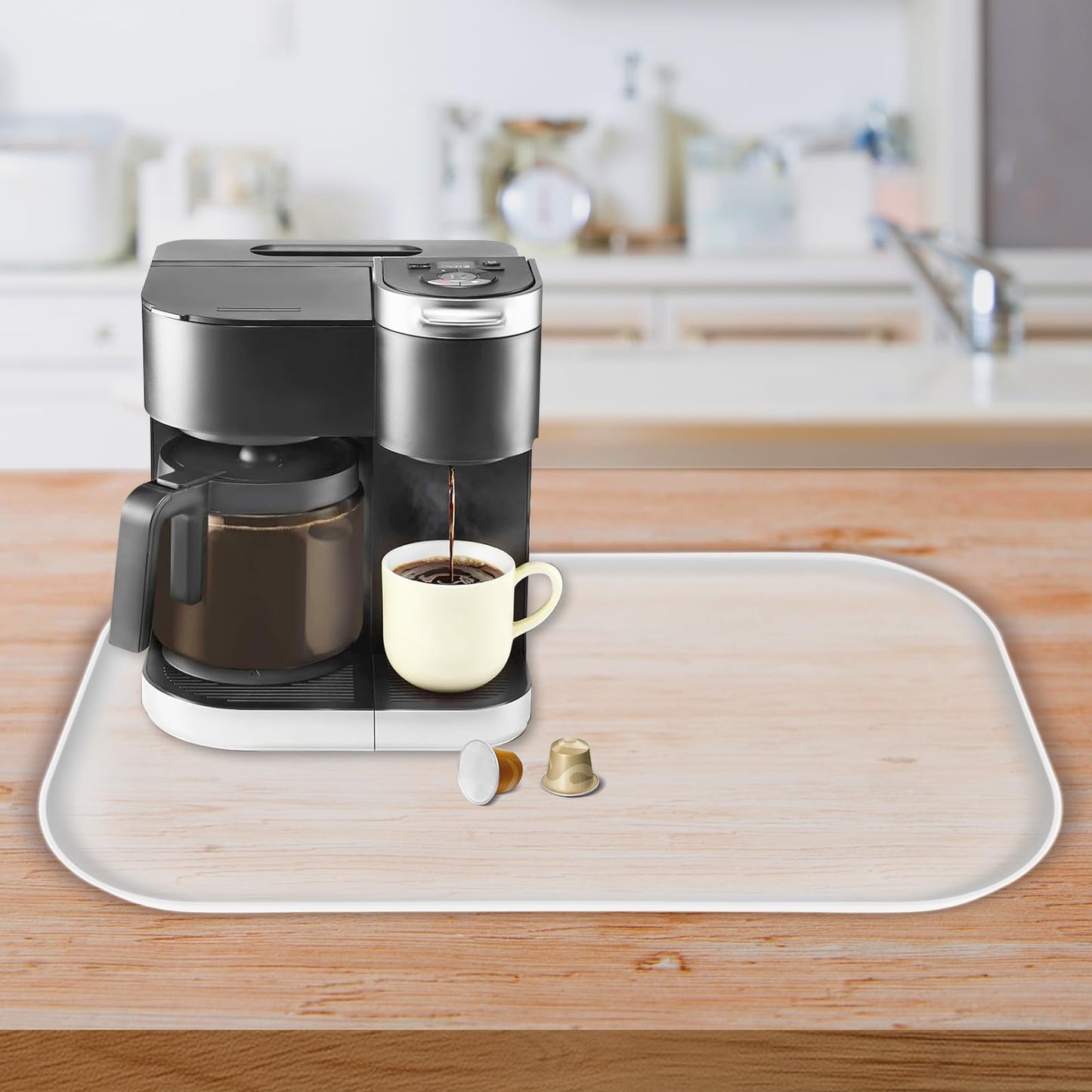Silicone Coffee Maker Mat with Lip for Countertops, 24'' x 16'', Grey