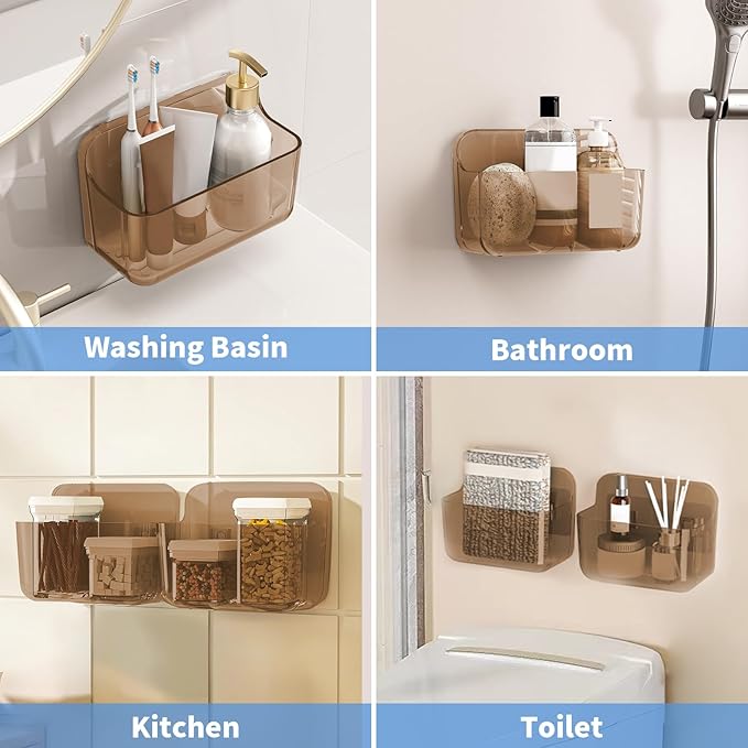 Diesisa 2pc Acrylic Wall Mount Organizer, Adhesive Cabinet Door Organizer,Acrylic Bathroom Shelves for Wall,No Drilling Hang Walls,with Self Adhesive Tape, for Bathroom, Kitchen, Living Room