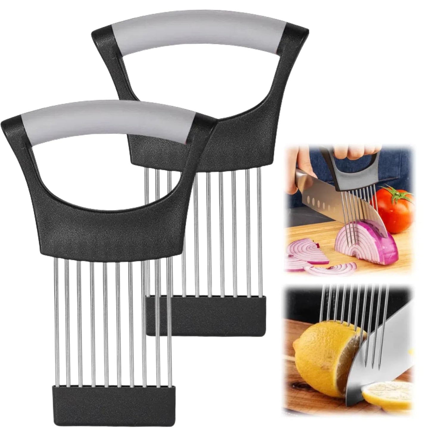 Ultra Onion Slice Holder - Stainless Steel Holder for Slicing Meat, Onion, Potato, Tomato - 3 Pack