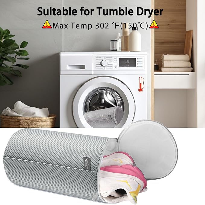 Kimmama Shoe Washing Machine Bag, Shoe Bag for Washing Machine, Mesh Laundry Bags for Sneakers, Footwear, Trainers, Slippers, Grey Sandwish Net, 8x15"