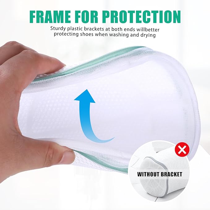 Kimmama Shoe Washing Machine Bag, Shoe Bag for Washing Machine, Mesh Laundry Bags for Sneakers, Footwear, Trainers, Slippers, White Sandwish Net, 8x15"