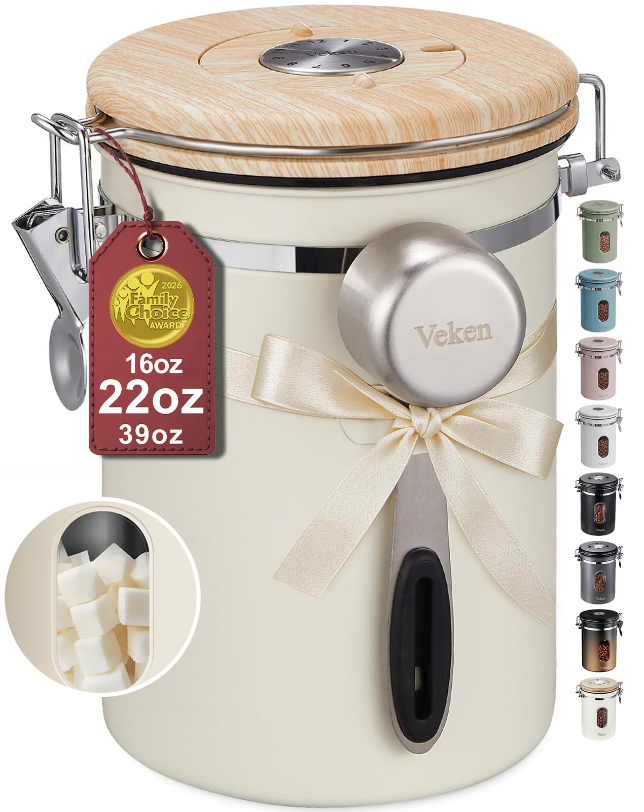 Veken Coffee Canister with Window,Airtight Stainless Steel Container,16OZ