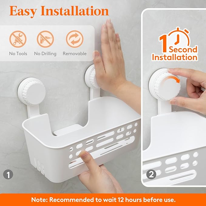 Lifewit Shower Caddy Suction Cup, NO-Drilling Bathroom Organizers and Storage Rack for Inside Shower, Plastic Removable Shower Shelves for Shampoo Strong Vacuum Suction, 26 cm/10 inch Long, 3 Pack