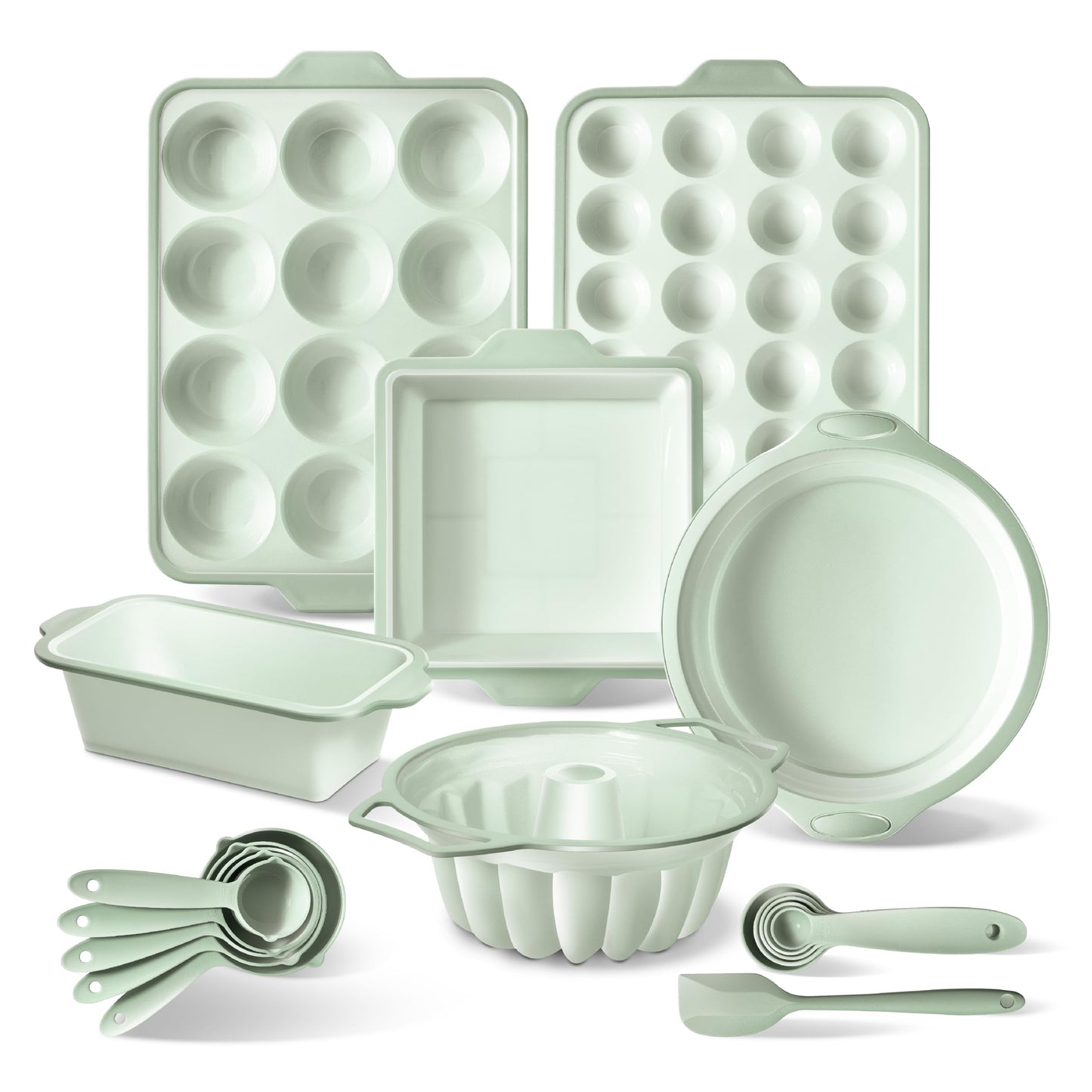 COOK WITH COLOR 17 Pc. Silicone Baking Pan Set - Non-Stick & Easy Clean Silicone Muffin Pans for Baking with Sturdy Metal Frame for Stability, Flexible Cake Molds, Includes Measuring Cups and Spoons