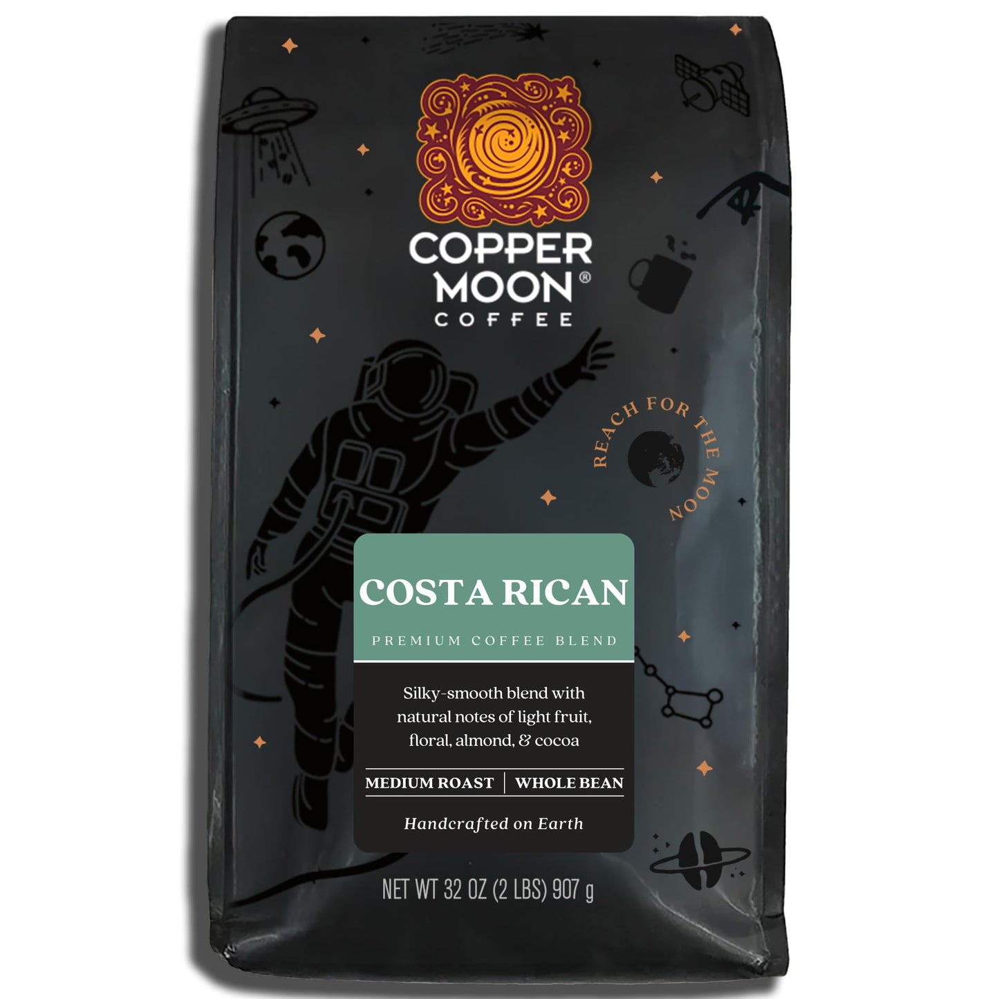 Copper Moon Whole Bean Coffee, Medium Roast, Organic Eco Harvest, 2 lb