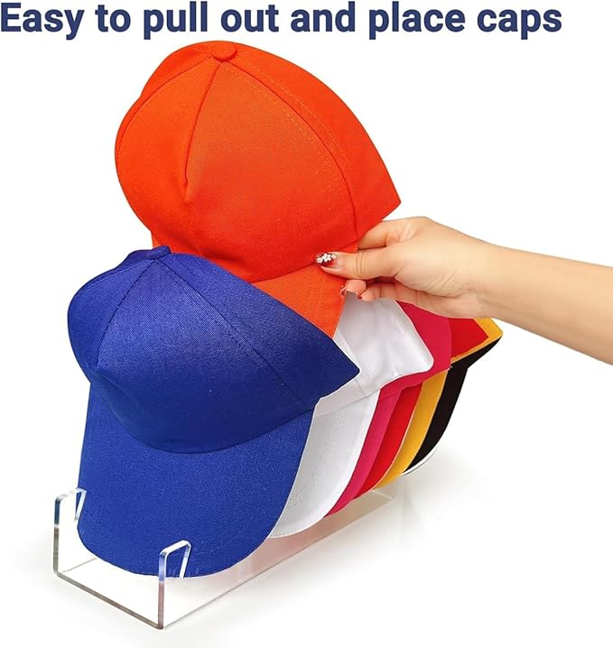 Hat Organizer for Baseball Caps, 2 Pcs No Install Acrylic Hat Stand for 14 Baseball Caps, Hat Racks for Caps Display and Organizer for Bedroom, Closet, Dresser, Office, Hat Holder