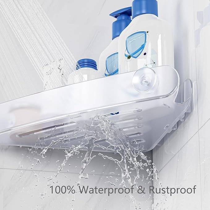 Sotfamily Plastic Shower Caddy Corner (for 90° Only), 4 Pack Adhesive Corner Shower Shelves for Bathroom Organizers and Storage, Crystal