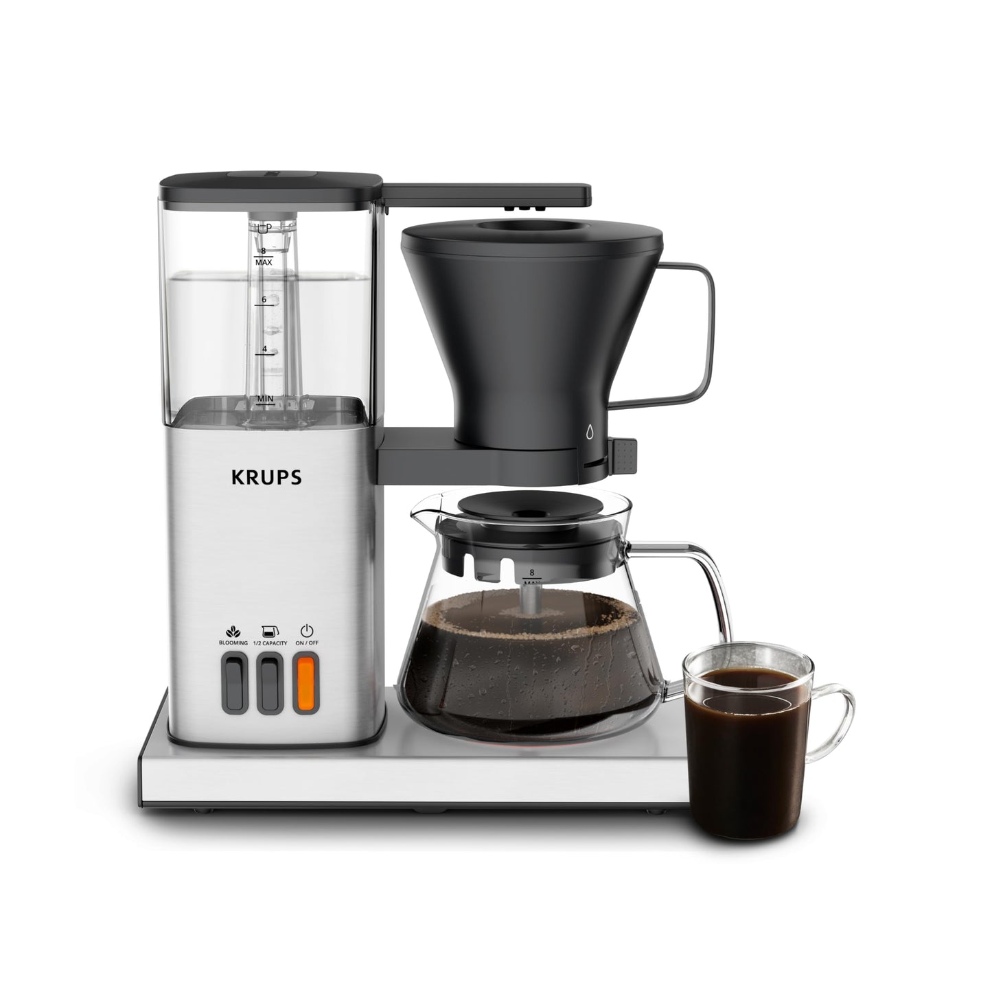 KRUPS Simply Brew Compact 5 Cup Coffee Maker: Stainless Steel Design, Pause & Brew, Keep Warm, Reusable Filter, Drip-Free Carafe