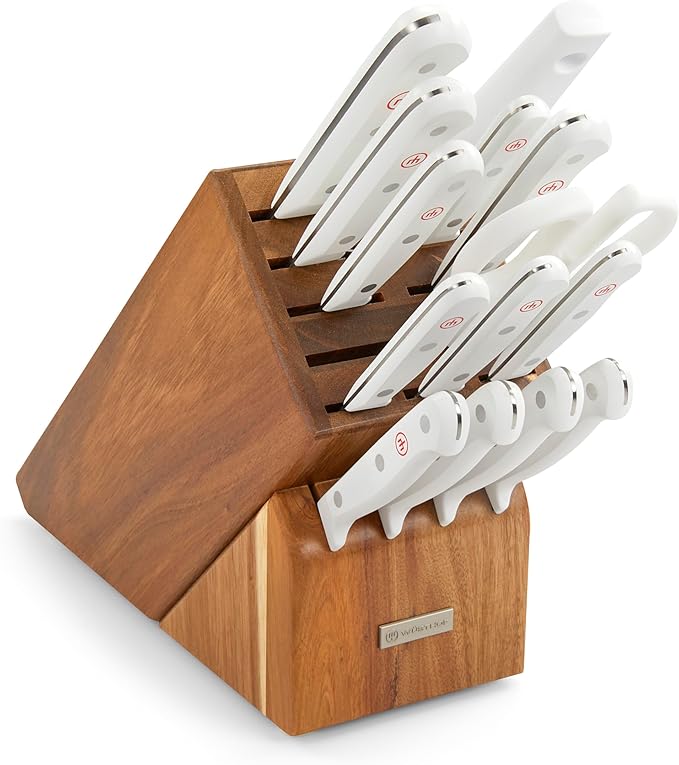 WÜSTHOF Gourmet 16-Piece Knife Block Set, White - With Custom Engraved Chef Knife and/or Faceplate