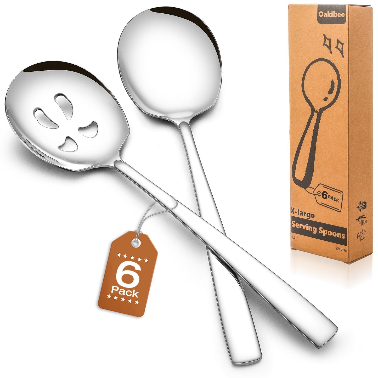 Extra Large Serving Spoons Set of 6-Piece, 11.7-Inch Gold Serving Slotted Spoon x 3 Serving Spoon x 3, Stainless Steel Serving Utensil for Buffet, Parties, Catering - Dishwasher Safe(6-Pack, Gold)