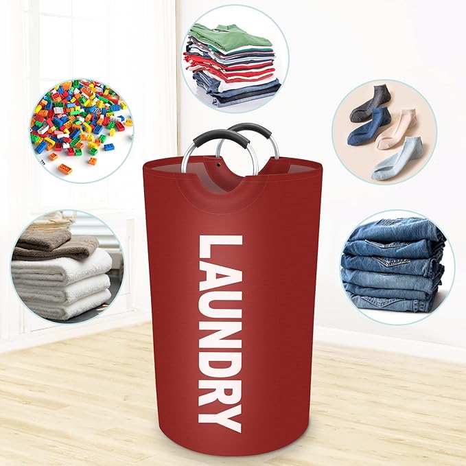 StorageRight 75L Large Laundry Basket, Laundry Hamper, Dirty Clothes Hamper for Laundry, Collapsible, Waterproof Laundry Baskets with Foam Protected Aluminum Handles for Laundry, Dorm, Family (Red)