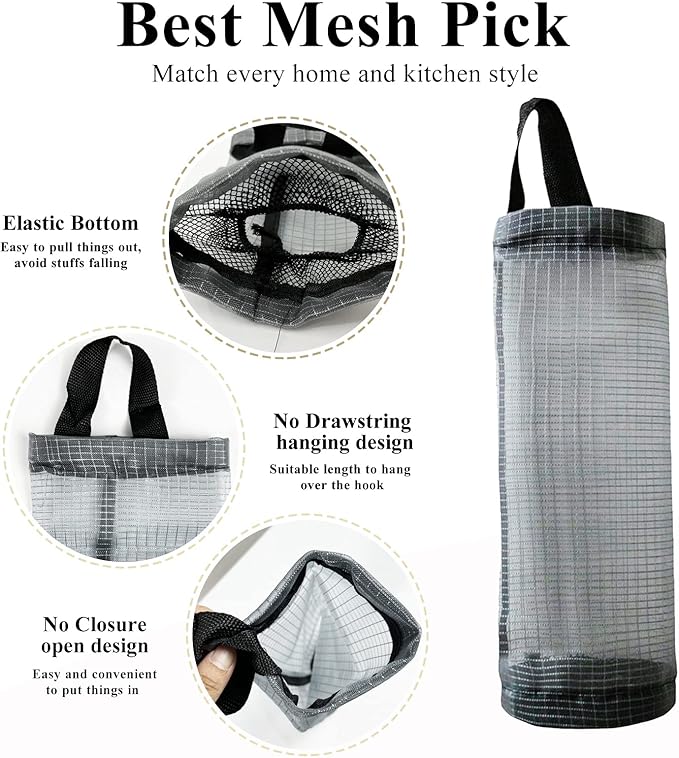 TOGETRUE Plastic Bag Holder, Mesh Grocery Bag Holder Hanging Storage Bag Dispenser (Dark Grey 2 Packs)