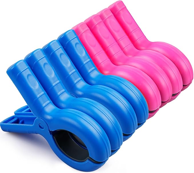 8 Pcs Beach Towel Clips for Beach Chairs, Towel Holder for Beach Chair Pool Chair on Cruise, Jumbo Size Heavy Duty Clothes Pins, Beach Chair Clips to Keep Your Towel from Blowing Away (Pink, Blue)