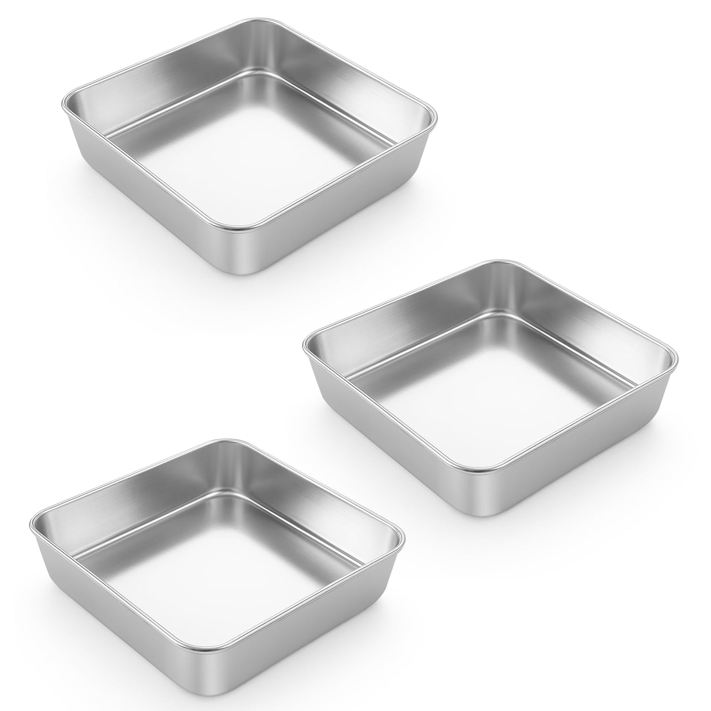 LIANYU 3 Pack 8 x 8 Inch Square Baking Cake Pan, Stainless Steel Cake Molds