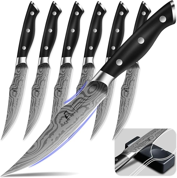 CoquusAid Steak Knives Set of 6, Non Serrated Dinner Knives with Rest