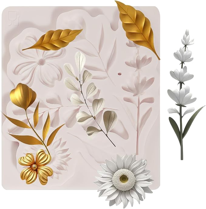 IKOJING 1 Pcs 3D Embossed Flower Fondant Mold, Exquisite Butterfly Lily Chocolate Silicone Molds, for Birthday Cake Decoration, Wedding Dessert Table, Candy, Keychain, Resin Crafts