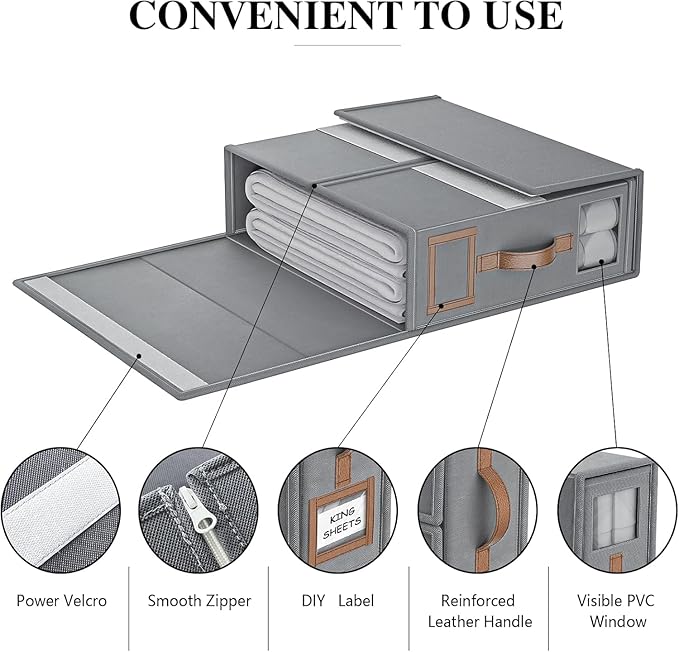 6 Pack Foldable Bed Sheets Set Organizers and Storage(King & Queen Size),Linen Fabric Closet Organizers with Window,Folding Bedding Storage Box for Bedsheets and Pillow Cube Organizer-Gray