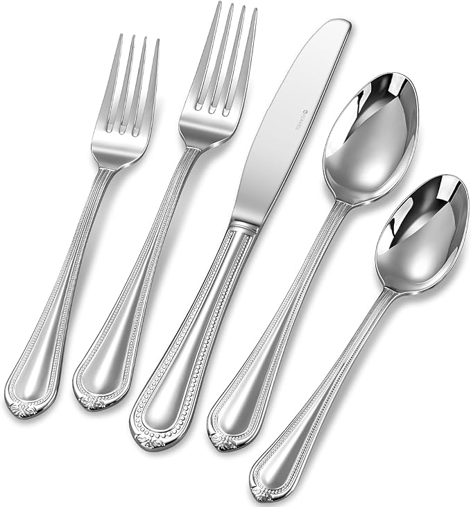 KEAWELL Premium Pearl Edge 20/45/65-Piece Silverware Set (20, Silver)