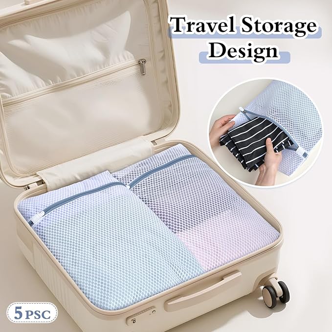Heavy-Duty Honeycomb Mesh Laundry Bags, 5-Pack (2x 12×16", 2x 16×20", 1x 20×24") | Delicates Wash Bags for Lingerie & Baby Clothes