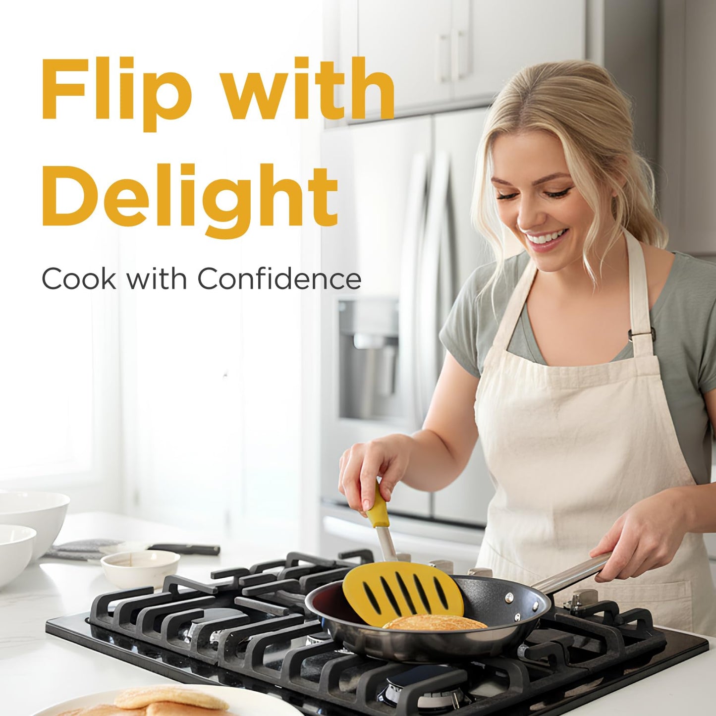 Kitchen Mama WaltzGrip Platinum Silicone Pancake Spatula Turner, Yellow