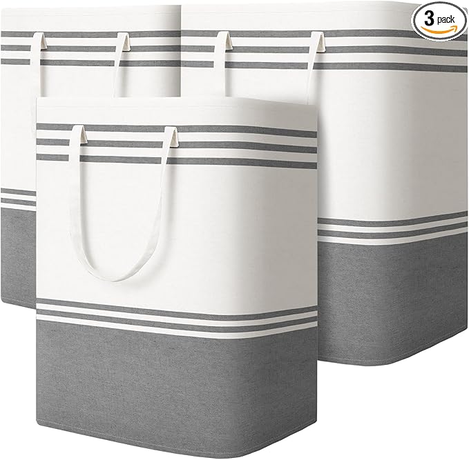 3 Pack Large Laundry Baskets, Laundry Hampers, Freestanding Waterproof Collapsible Clothes Bag with Extended & Reinforced Handles - Clothes Basket for Dorm, Bathroom, Home (100L)