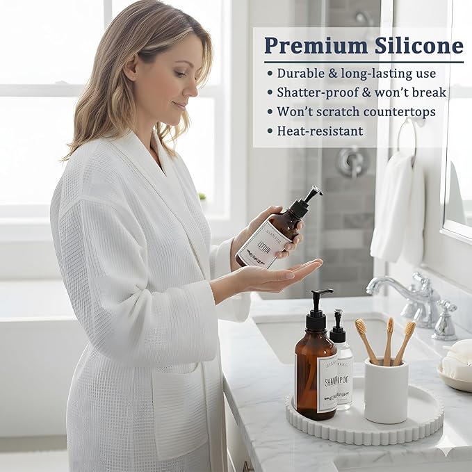 Silicone Bathroom Countertop and Vanity Tray, Round Silicone Bathroom Tray, Modern Bathroom Decor, Coffee Table Decor, Decorative Tray for Candle, Perfume, Plants (White, 9 inch)