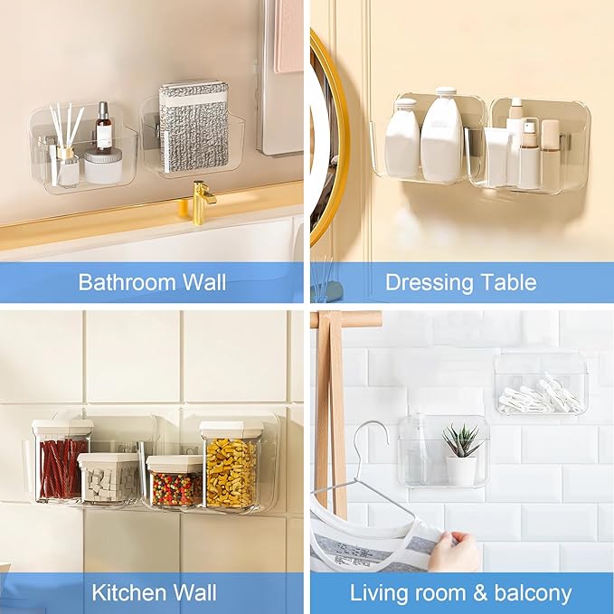 Diesisa 2pc Acrylic Wall Mount Organizer, Adhesive Clear Cabinet Door Organizer,Acrylic Shelves for Wall,No Drilling Hang Walls,with Self Adhesive Tape, for Bathroom, Kitchen, Living Room