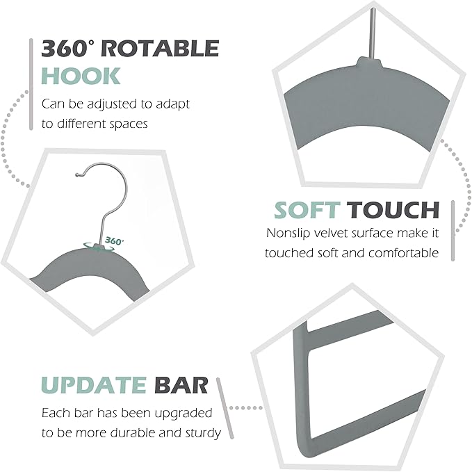 Velvet Pants Clothes Hanger Space Saving Non Slip Pants Shorts Hanger, Myfolrena Jeans Slack Trousers Hangers Multiple Velvet Hanger Closet Storage and Organization for Jeans,Scarf,Tie(Grey, 5)