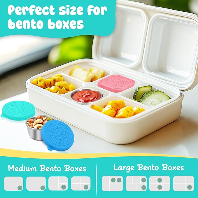 6PCS Salad Dressing Container to Go, Leakproof Reusable Stainless Steel small container with lid,Sauce Containers for Lunch box,Picnics,Travel,Office and Meal Prep-1.6+2.7 Sets