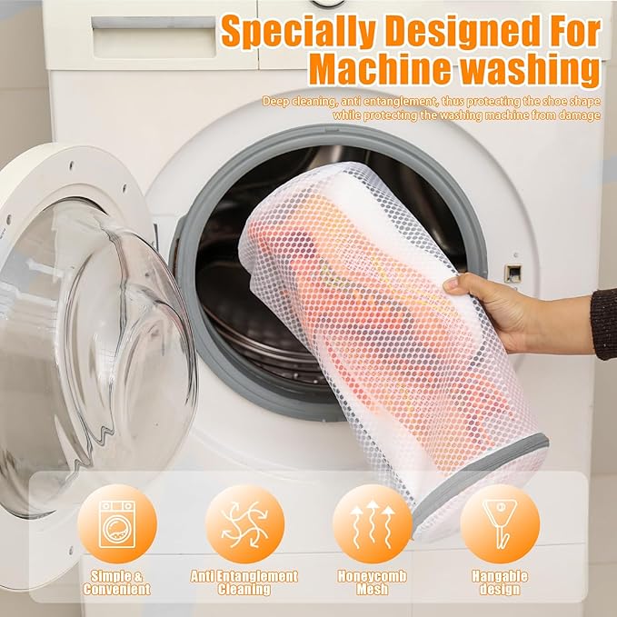 Kimmama Shoe Washing Machine Bag, Shoe Bag for Washing Machine, Mesh Laundry Bags for Sneakers, Footwear, Trainers, Slippers, Honeycomb Net, Grey Zipper, 7x15"