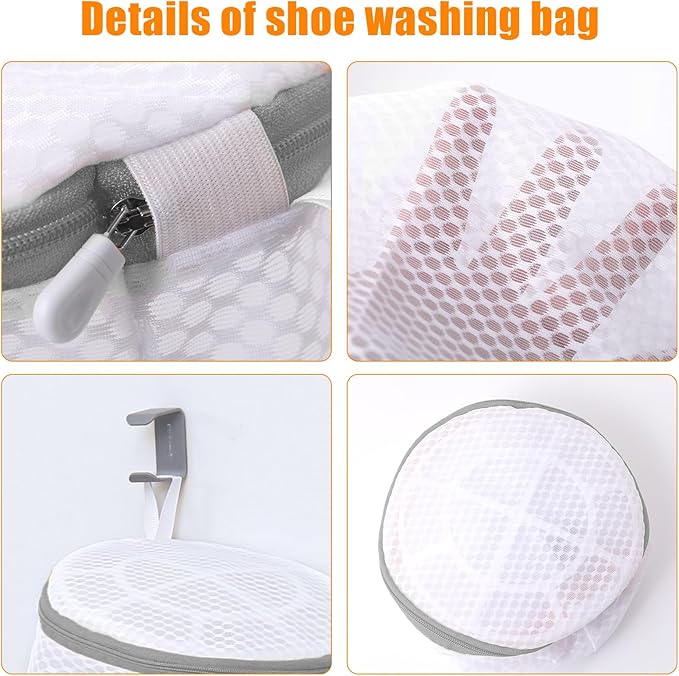 Kimmama Shoe Washing Machine Bag, Shoe Bag for Washing Machine, Mesh Laundry Bags for Sneakers, Footwear, Trainers, Slippers, Honeycomb Net, Grey Zipper, 7x15" (Pack of 2)