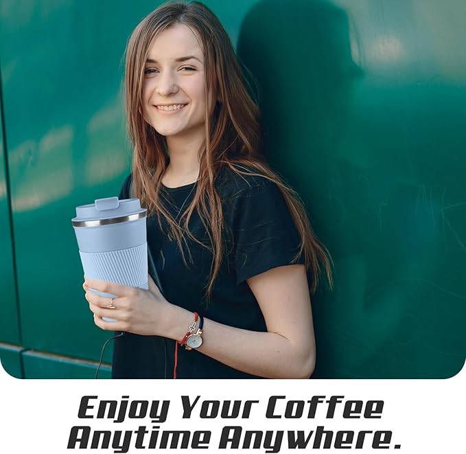 Vacuum-Insulated Stainless Steel Travel Coffee Mug, Leak-Proof Reusable Coffee Cup with Lid - Keep Hot & Cold Drinks for Hours, Durable Insulated Tumbler for Men & Women(3rd-Light Blue, 12OZ)