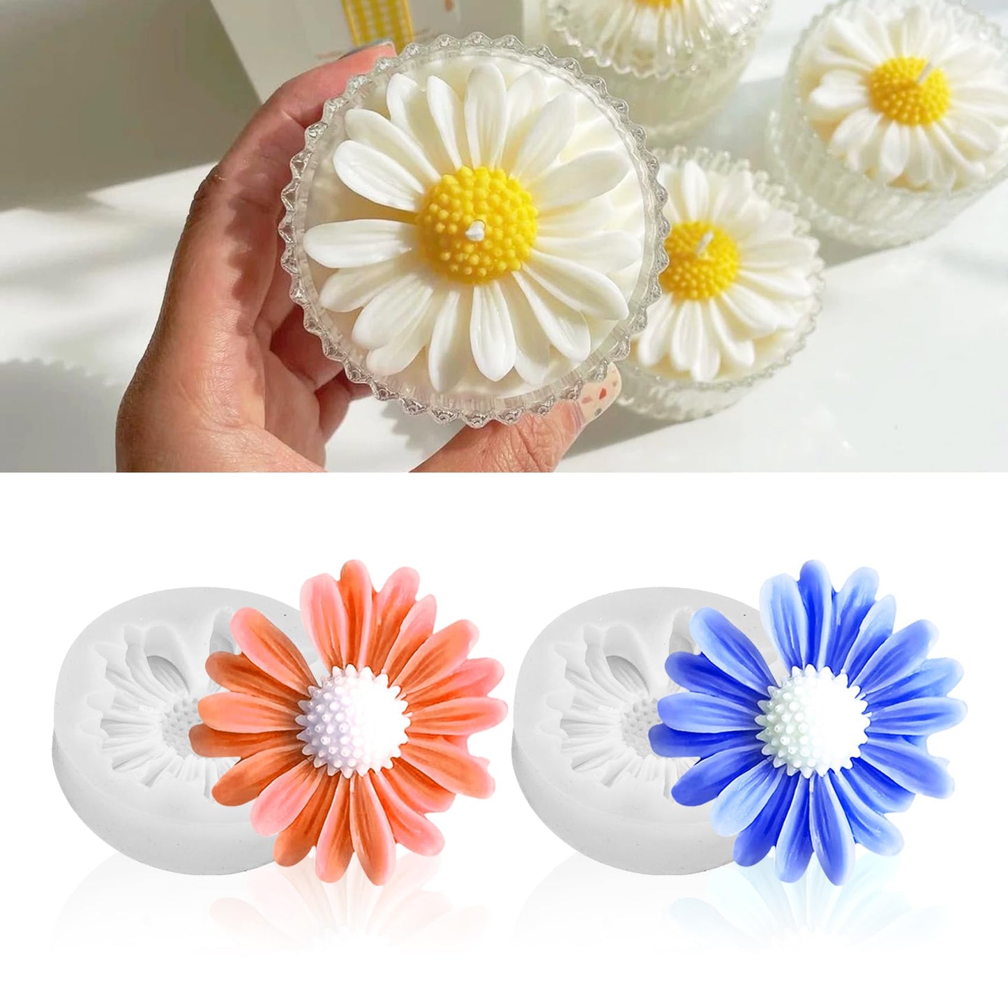 MGLIFEUL 2PCS 3D Flower Candle Making Molds Moldes de Silicona para Velas
