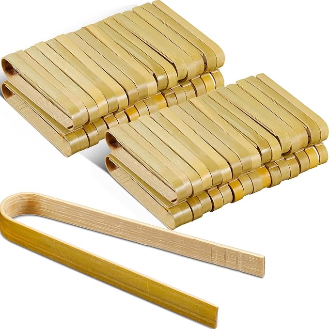 Patelai 90 Pieces Mini Bamboo Tong for Charcuterie Appetizer Bulk, 4 Inch