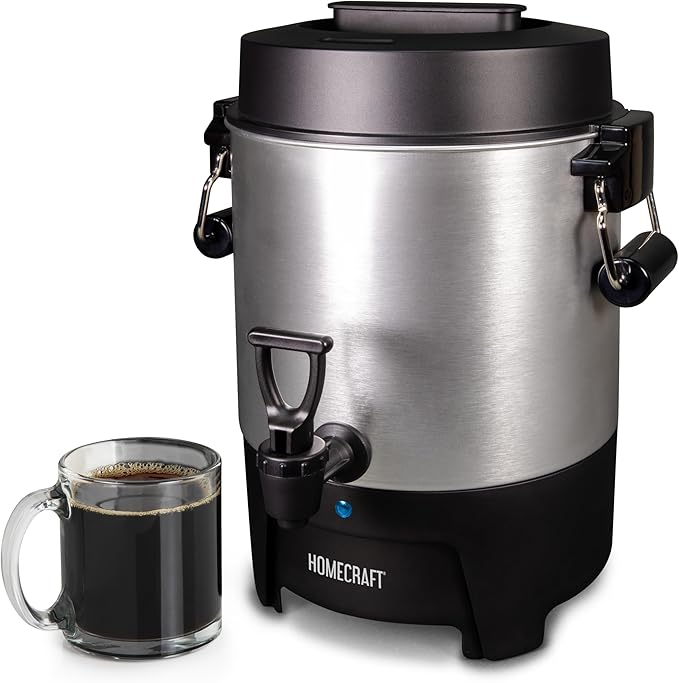 Homecraft 100-Cup Coffee Urn and Hot Beverage Dispenser with Dripless Faucet, Quick-Brewing, Stainless Steel