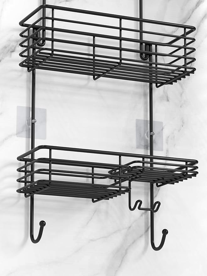 SMARTAKE Hanging Shower Head Caddy, Rustproof Bathroom Shower Shelf Organizer, SUS201 Stainless Steel Over The Storage Rack, for Toilet, Bathroom, Black