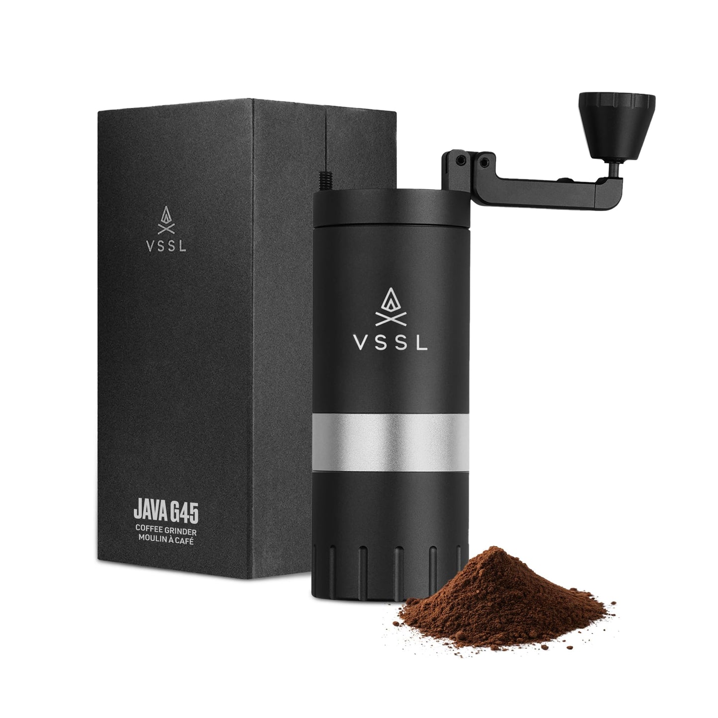 【VSSL Java G45】Premium Manual Coffee Grinder | Portable Coffee Grinder for Camping or Hiking | Straight Handle French Press, Drip, Espresso with Stainless Steel Conical Burr Mill | 45 gram capacity