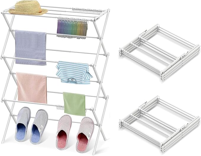 2PCS Foldable Drying Rack Clothing for Laundry Pure White