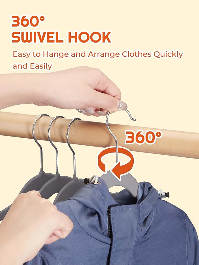 HOUSE DAY 14 Inch Kids Velvet Hangers 50 Pack, Durable Big Kid Hangers for Youth, Teen, Non Slip Kids Felt Hanger, Cute Childrens Hanger for Closet, Grey
