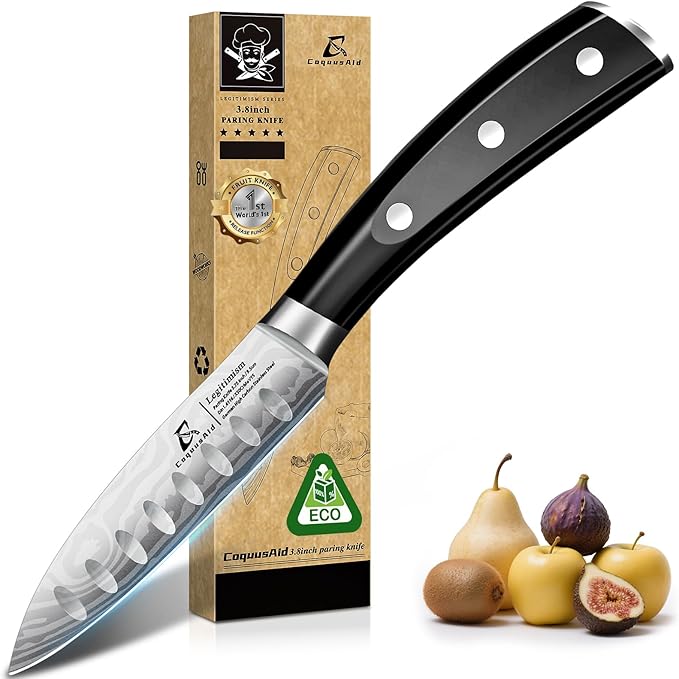 CoquusAid Paring Knife Set, 2PCS Small Kitchen Knives, Black