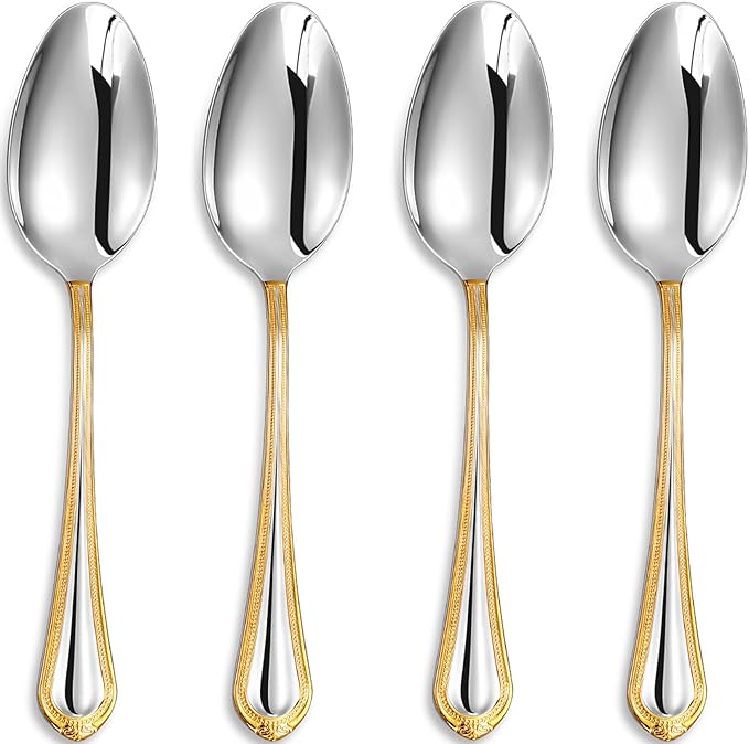 KEAWELL Pearl Edge 4-Piece 9" Serving Spoon Set (Silver, 9" Serving Spoons)