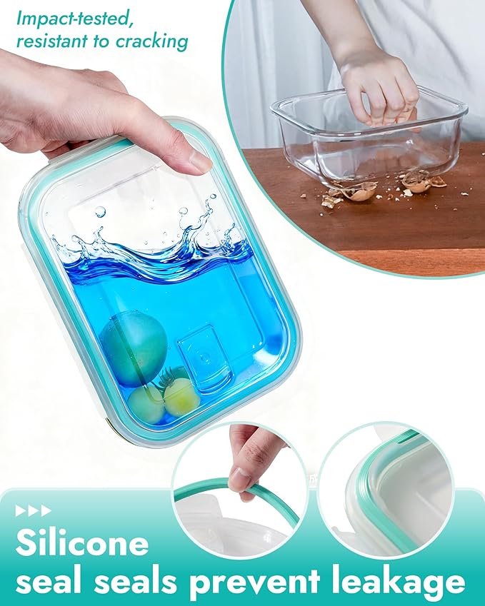 8-Piece Borosilicate Glass Food Storage Containers Set with Airtight Lids - Oven, Microwave & Freezer Safe, Leak-Proof, BPA-Free - Baking, Meal Prep & Gift Ready