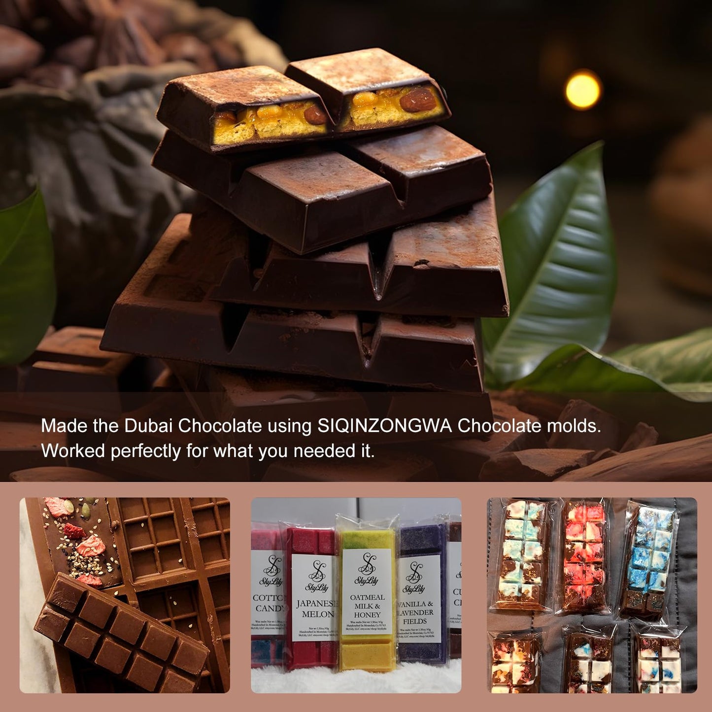 2 Pack Chocolate Bar Mold for Dubai Chocolate
