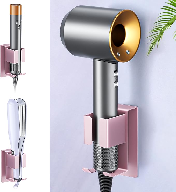 Hair Straightener Holder Wall Mounted Blow Dryer Holder, Blow Dryer and Curling Iron Holder, Hair Dryer and Straightener Holder, Bathroom Hair Tools Organizer and Storage (Rose Gold, 1Pc)