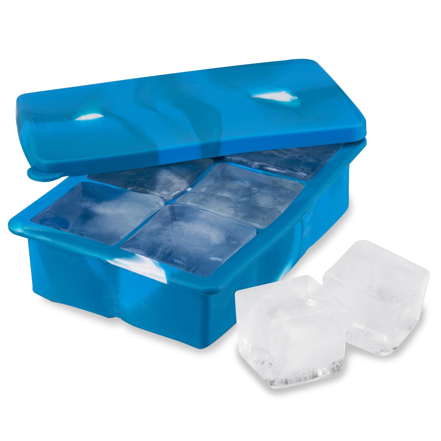 Host Ice Cube Tray with Lid, Makes 15 1.25" Cubes, Durable Silicone Trays, Perfect for Cocktails, Beverages, Mocktails, Iced Coffee, Tea, Infused Water, Kitchen Essentials, Set of 1, Blue Marble